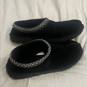 UGG Black Slippers with Woven Trim